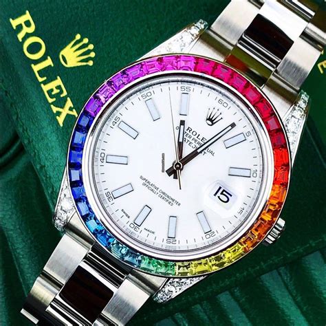 rolex rsinbow|Rolex with rainbow bezel.